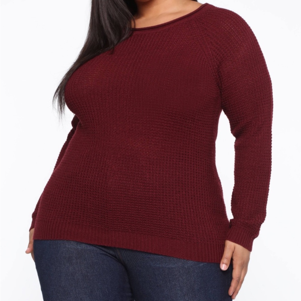 Women’s Fashion Nova Ariana Waffle Sweater Color: Burgundy Size:3X. NWT